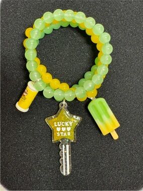 Lucky Star Green & Yellow Beaded Charm Bracelet